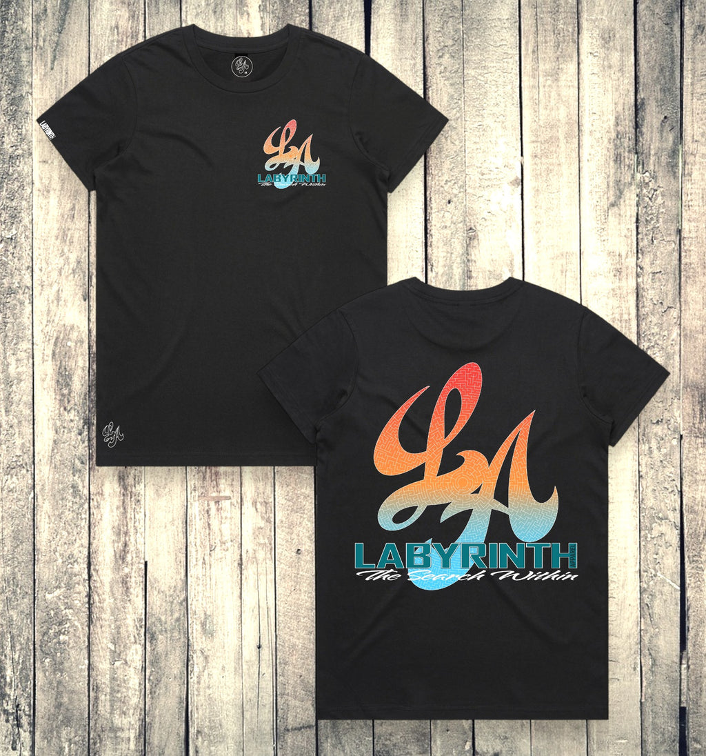BLUE/ORANGE AMAZED - BLACK TEE