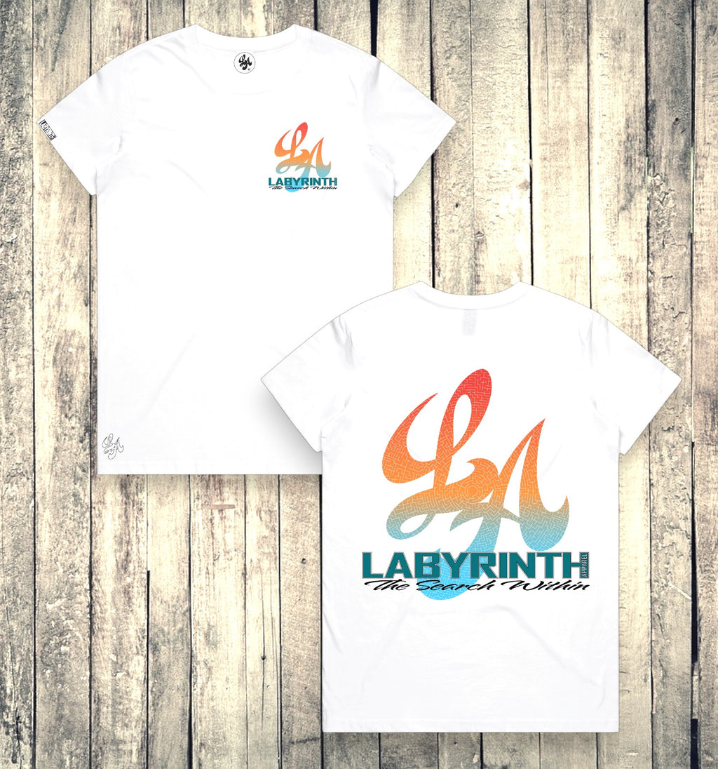 BLUE/ORANGE AMAZED - WHITE TEE