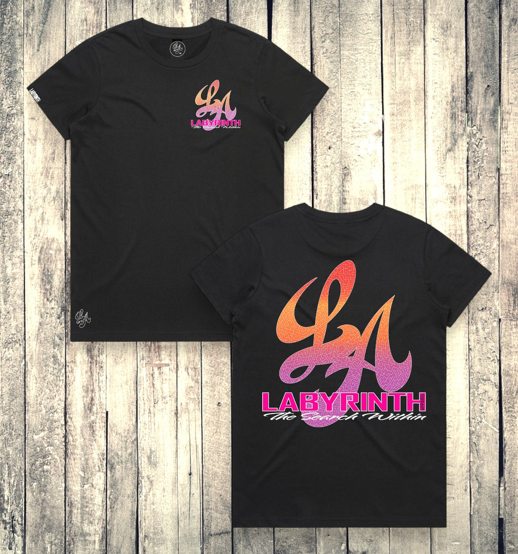PINK/ORANGE AMAZED - BLACK TEE