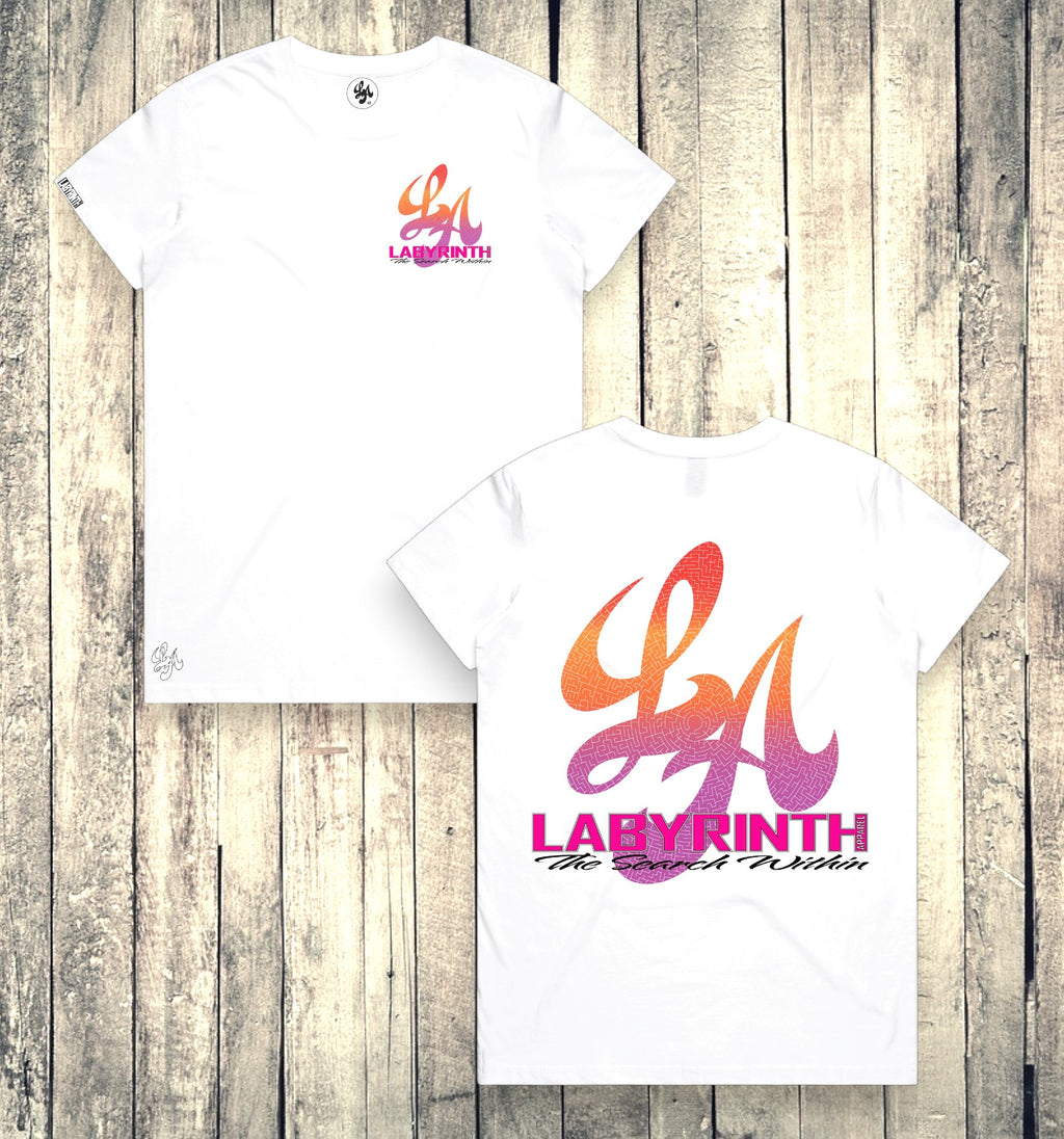 PINK/ORANGE AMAZED - WHITE TEE