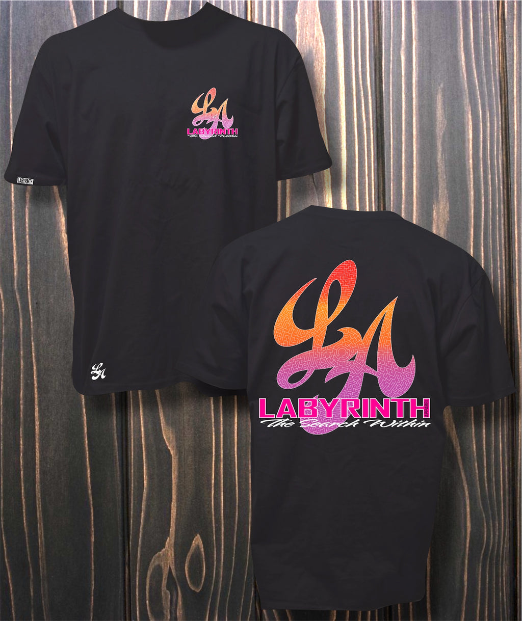 PINK/ORANGE AMAZED - BLACK TEE
