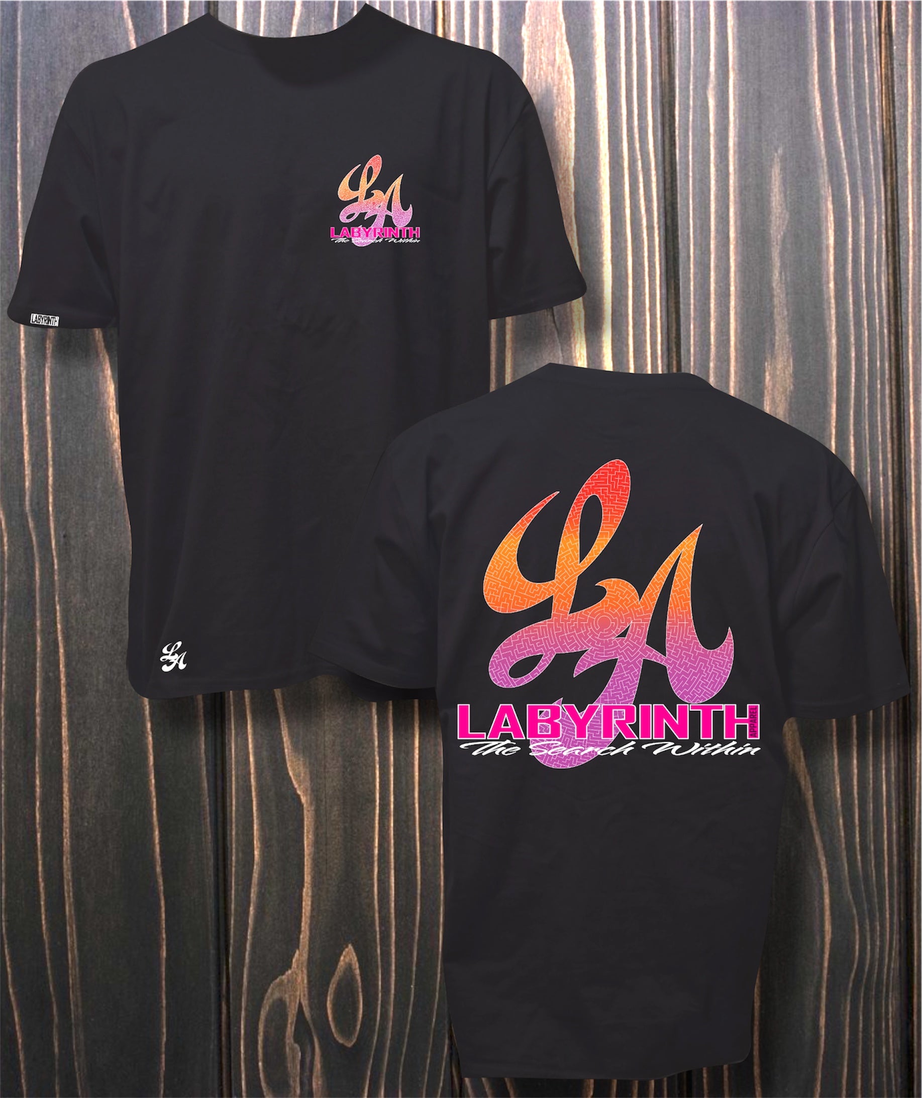 PINK/ORANGE AMAZED - BLACK TEE