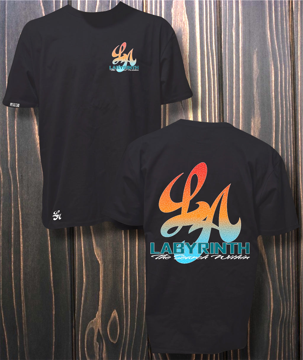 BLUE/ORANGE AMAZED - BLACK TEE
